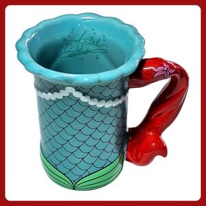 Disney Parks Ariel Little‎ Mermaid Mug Tail Handle Teal Scales Scalloped Rim